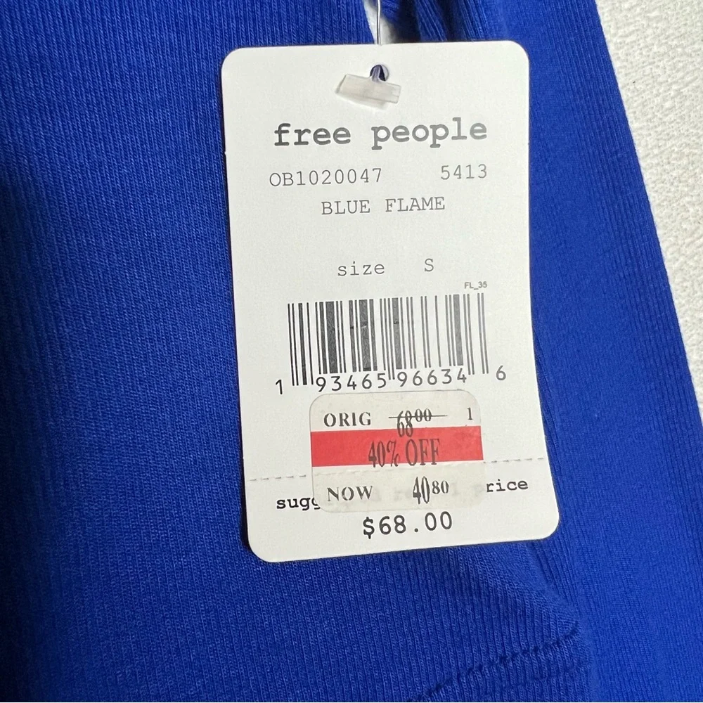 Free People Dual Velvet Tie Back Straps Long Sleeve Women's Top Blue Flame Sz S